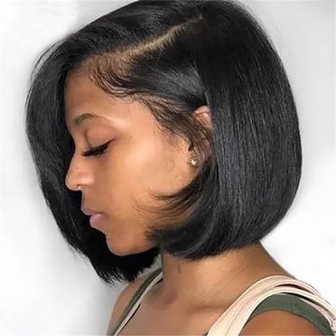 Riforla Perruques Bob Courtes Perruque Lisse en Cheveux Humains Perruques Lace Front Noires Cheveux Humains pour Femmes Perruque Bob Highlight Pré-Épilée avec Perruques Cheveux Bébé pour Femmes Noir