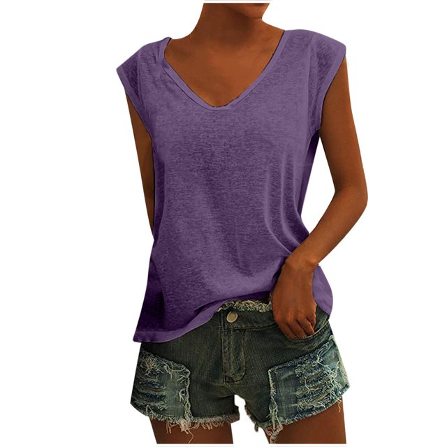 Birdeem Womens Solid Color Cap Sleeve Blouses T-Shirt Casual Loose Fit Basic Shirts Tank Tops