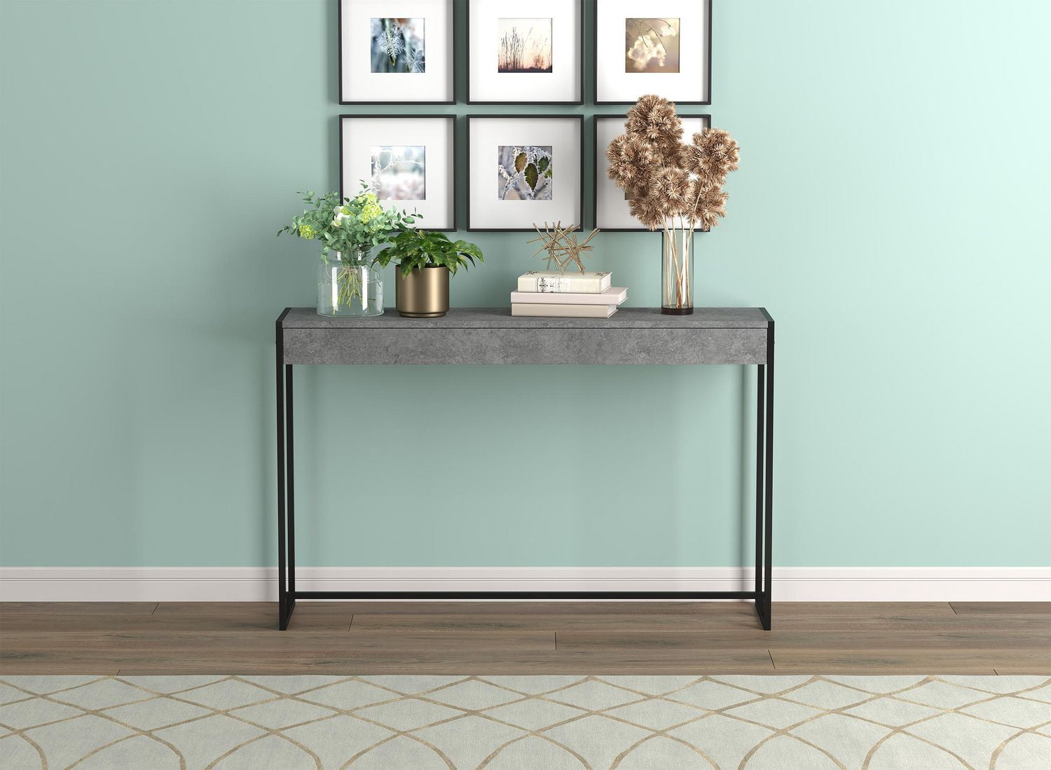Safdie & Co. Table Console 47L Ciment Foncé Metal Noir