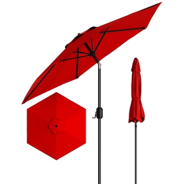 Parasol de Patio – Robuste 7,5 Pi pour l'Extérieur – Parasol de Marché Imperméable – Mât en Acier, 6 Baleines – Inclinaison à Bouton-Poussoir et Manivelle – Protection UV – Jardin, Terrasse, Piscine et Cour Arrière – Rouge