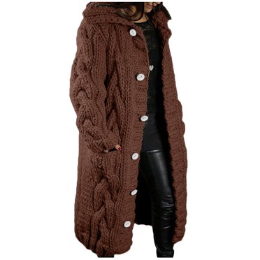 Veste Tricotée Décontractée à Manches Longues Épaissie pour Femme, Boutonnée, Grande Taille, Cardigan à Capuche, Chandails, Vêtements d'Extérieur Uniquement, Vendue et Expédiée par Fanxing