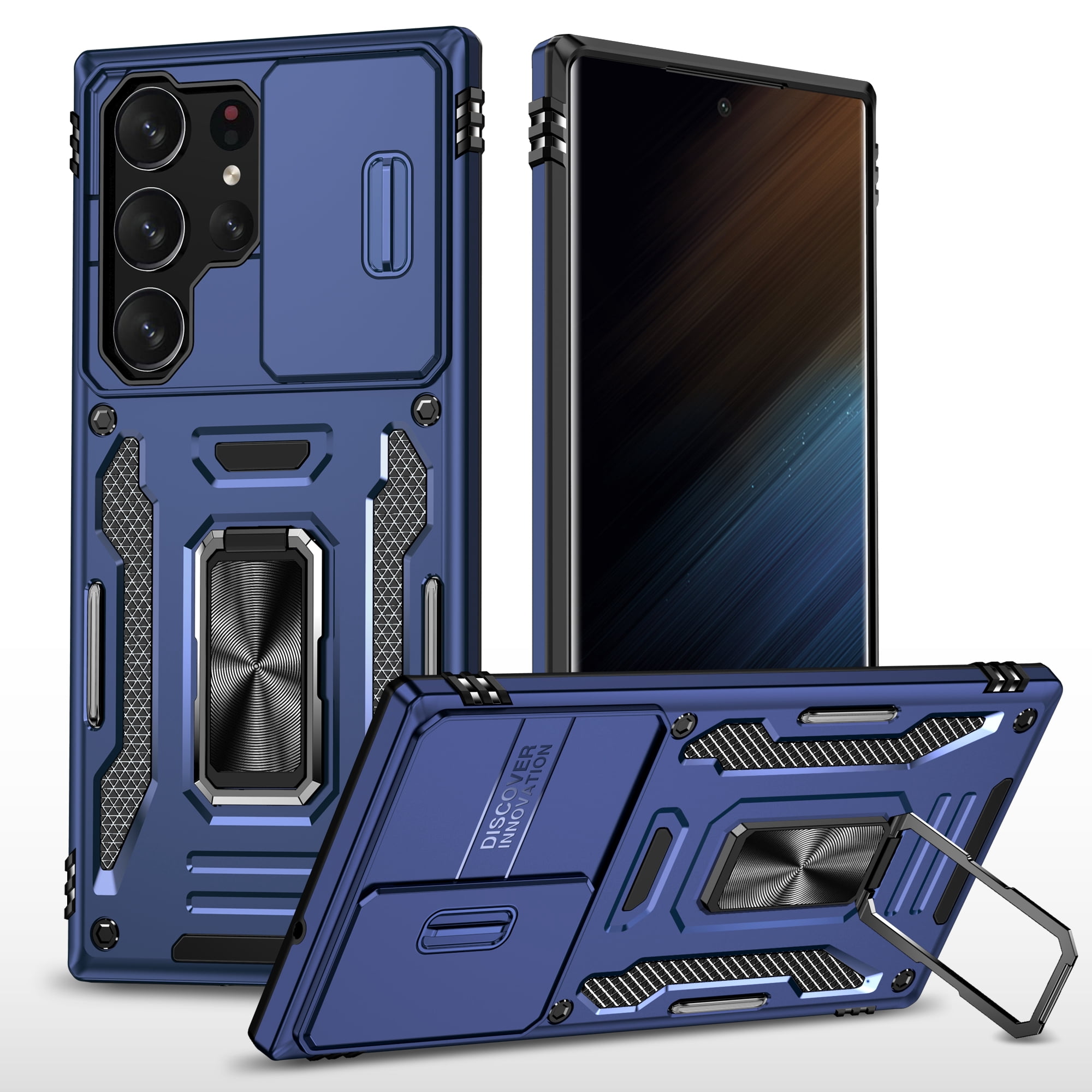 Decase Samsung Galaxy S23 Ultra Case with Slide Camera Cover Protection,Shockproof Armor Rugged Hybrid Ring Kickstand Magnetic Heavy Duty Phone Cover Case for Samsung Galaxy S23 Ultra, Navyblue