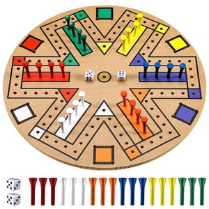 Fast Track Board Game, Wooden Fast Track Board Game for 3-6 Players - Complete Set with 24 Pieces & 2 Dice, Family Game Night Strategy Activity for Teens & Adults, Wooden Family Game, Beige