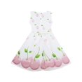 thumbnail image 2 of Robe Fille Rose Pomme Verte Imprimé Feuille Satin Nœud Papillon 2 Ans, 2 of 4