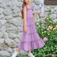 thumbnail image 4 of Diufon Robe Maxi pour Filles Été Décontractée à Manches Cap, Robe Trapèze, Ourlet à Volants, Robe Fluide pour Préados 3-13 Ans, 4 of 9