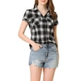 thumbnail image 1 of INSPIRE CHIC Chemises à Carreaux pour Femmes Col en Pointe Boutonnées Blouses de Rentrée Noire G, 1 of 6