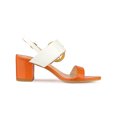 thumbnail image 3 of BLISSFUL STEP Women's Back to School Shoes Slingback Contrast Color Chunky Heel Big Circle Buckle Heeled Sandals Orange White 10, 3 of 7