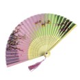 thumbnail image 2 of YAOMOBB Retro Luxury Fan Bamboo Vintage Folding Hand Fan Portable Chinese Style Dance Fan Elegant Flower Pattern Tassel Artificial Silk Handheld Fan, 2 of 7