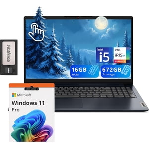 Lenovo IdeaPad 1i 15.6" FHD Ordinateur portable à écran tactile, Intel i5 1235U, 16GB RAM, 672GB Stockage(512GB SSD + 160GB Station d'accueil), Intel Iris Xe Graphics, HD Caméra, Dolby Audio, Wi-Fi 6, Gagner 11 Pro, bleu