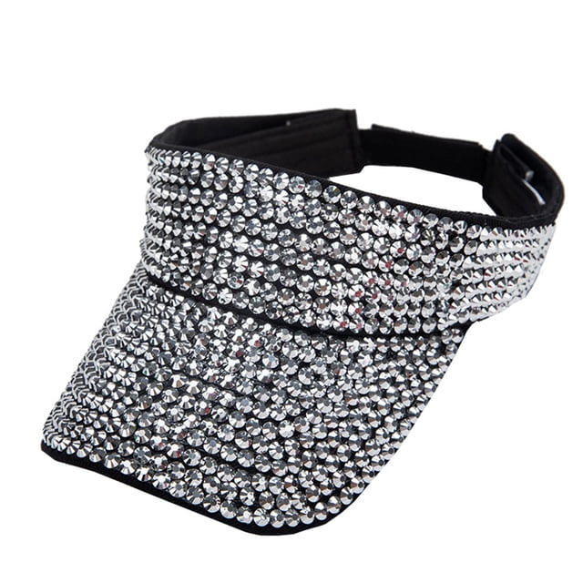Fgnfyis Bling Rhinestones Sport Hats Adjustable Summer Cap Visor Caps Unisex Golf Hat Silver