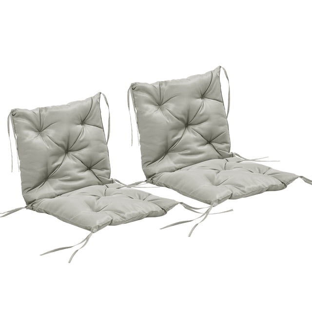 Outsunny Ensemble de 2 Coussins de Chaise de Jardin Coussin d'Assise Confortable avec Dossier en Gris Pâle. Conçus pour la Déco de patio, Ces Coussins Comportent une Housse en polyester Résistante à l'Eau et aux Taches, un Rembourrage en Mousse Épaisse pour un Confort Prolongé, et six Attaches pour un placement Sécurisé. Convient aux Chaises de Salle à Manger Intérieures et Extérieures.
