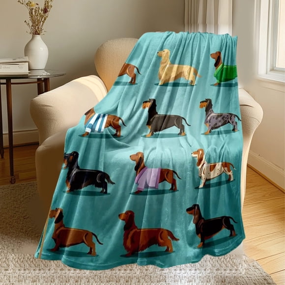 Seyotauo Dachshund Fleece Throw Blanket Super Soft P Cozy Couch Bed Cover with Adorable Dog Patterns for Home Decor Living Room Sofa Bedroom Warmth Gift Idea Pet Lover Present Winter Comfort
