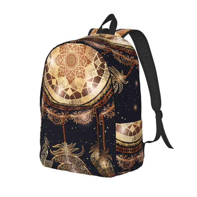 Easygdp Attrape-Rêves avec Mandala pour Sac à Dos en Toile Durable - Bandoulière Réglable, Grande Capacité, Convient aux Ordinateurs Portables de 15 à 17 Pouces, pour École, Travail, Voyage-Petit