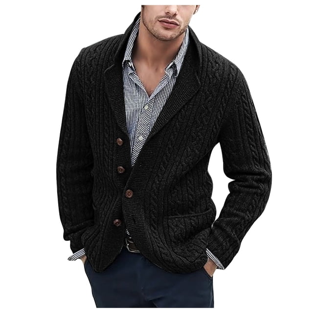 Dvkptbk Sweater Man Fashion Long Sleeve Wool Sweater Wool Sweater Button Pocket Knit Tops Clothes on Clearance