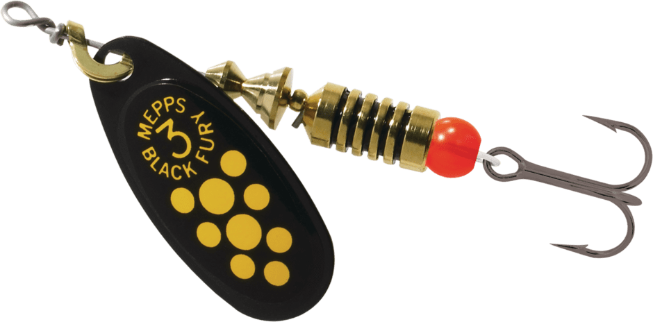 Mepps BF3-BYD Black Fury In-Line Spinner #3 1/4oz Plain Black/Yellow Dots