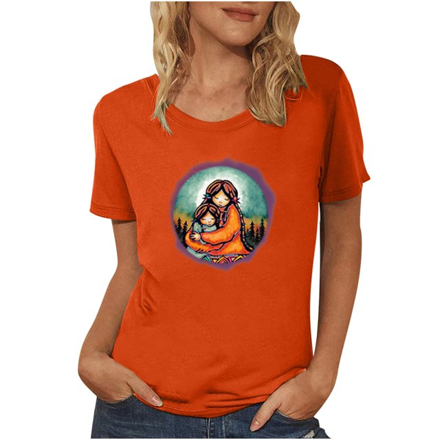 Dadaria T-Shirt pour Femmes Chemise Orange Manches Courtes Col Rond Été Chandail Blouses 2TG