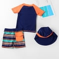 thumbnail image 4 of PMVFHDE Toddler Boys' 3-Piece Swimsuit Set - Short Sleeve Rash Guard + Elastic Waist Trunks & Swim Cap, Quick-Dry Breathable Sun Protection for Beach/Pool Orange-B,12-24 Months, 4 of 7