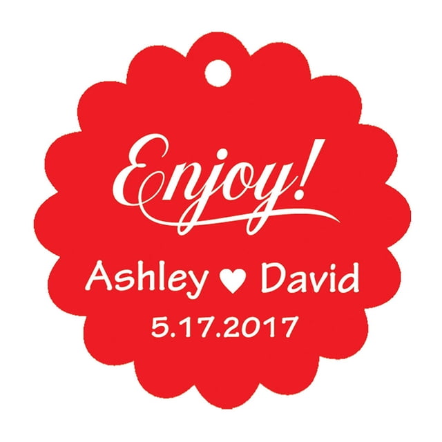 100 PCS Enjoy! Customized Scallop Edges Hang Tags Personalized Wedding Favor Gift Paper Tags