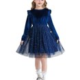 thumbnail image 2 of TIMIFIS Robe de Princesse Bleue pour Filles en Tulle à Étoiles et Paillettes, Manches Longues, Couleur Unie, Col Ras du Cou, Robe Midi Évasée, Mariage, Fête, Soirée, Danse, Fête d'Anniversaire, Robe de Bal pour Enfants, 2 of 9