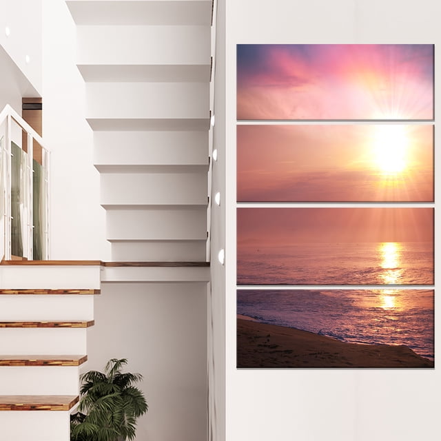 Impression sur Toile Bord de Mer Teinté Violet au Coucher du Soleil
