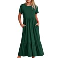 thumbnail image 1 of EGNMCR Robes de Fête pour Femmes Robe d'Été Décontractée à Manches Courtes et Col Rond pour Femmes Robe Décontractée Fluide à Étages Maxi de Plage avec Poches, 1 of 8