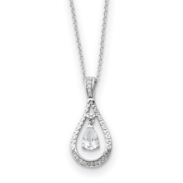 Sterling Silver April CZ Stone Never Forget Tear 18in Birthstone Necklace 18 Inch