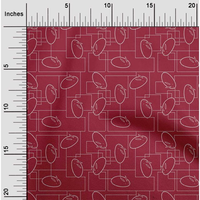 oneOone Cotton Poplin Fabric Geometric Maze & Rabbit Animal Sashiko Print Fabric BTY 42 Inch Wide