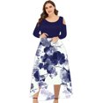 thumbnail image 2 of EQWLJWE Robes pour les Femmes Grande Taille Dégradé Floral Imprimé Épissage Cou Plus Robe Off Femmes Ourlet Partie Sexy Pull Manches Rondes, 2 of 4