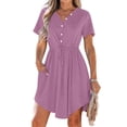 thumbnail image 1 of LOVZFMLL Robe d'Été Décontractée pour Femme à Manches Courtes, Col en V, Boutonnée, Robe de Plage pour Vacances et Voyages avec Poches, Violet, A 3TG, 1 of 9