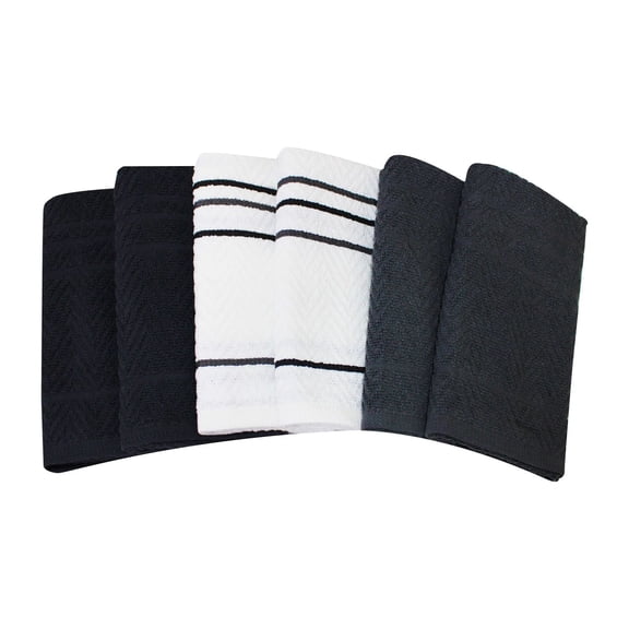 Mainstays Kitchen Towels 6 pack, 100% Cotton, 16 x 26 in, Grey