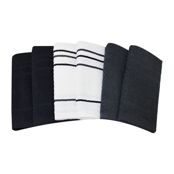 Mainstays Kitchen Towels 6 pack, 100% Cotton, 16 x 26 in, Grey