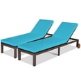thumbnail image 1 of Gymax Lot de 2 Chaises Longues Inclinables de Patio en Rotin Réglables avec Coussin et Roues, 1 of 10