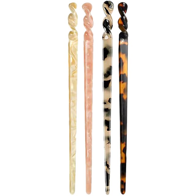 4Pcs Tortoise Shell Long Hair Sticks Acetate Hair Pin Women Hair Styling Tools