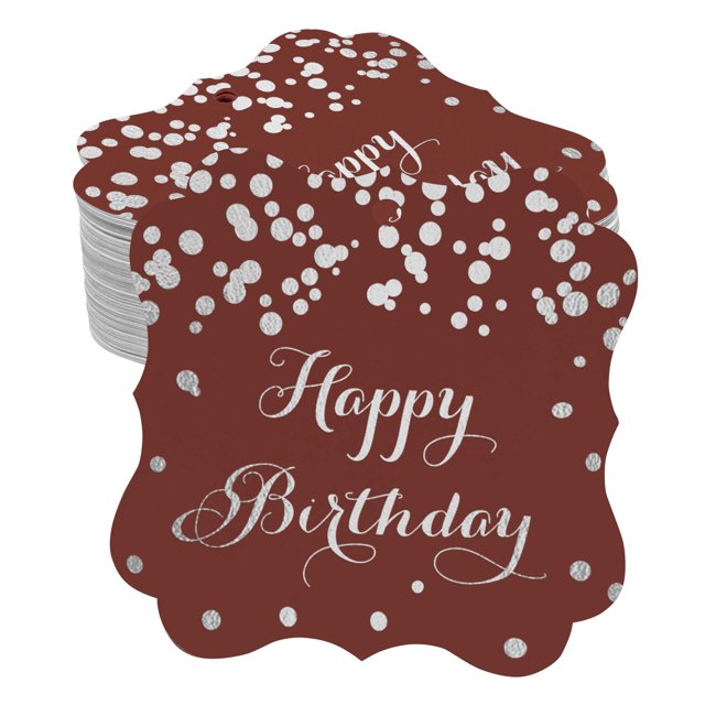 Inkdotpot Real Silver Foil Bracket Shape Paper Hang Tags Happy Birthday Favor Tags Pack Of 100
