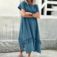 thumbnail image 1 of Ovzne Robes d'Été pour Femmes 2025 Robe pour Femme Robe d'Été pour Femme à Manches Courtes Imitation Coton et Lin Col Rond Couleur Unie Poches Ourlet Fente Robe Robe de Vacances Robe Courte Clea, 1 of 6