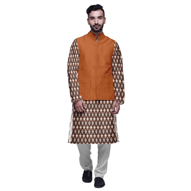 Atasi Indian Kurta Pyjama Jacket Set For Men Printed Classic Casual Clothing