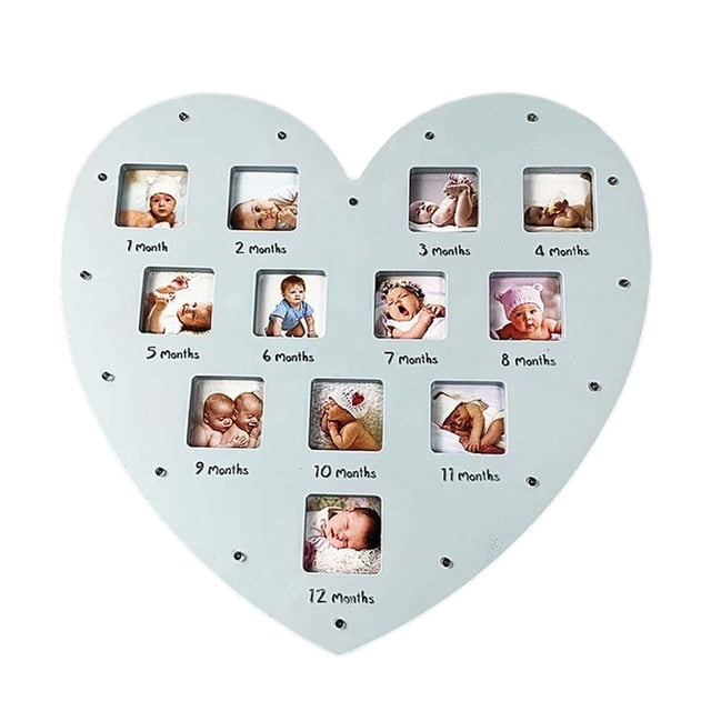 GROWTH TANK Heart Shape Baby First Year Frame for Party Decorations Birthday Newborn Blue