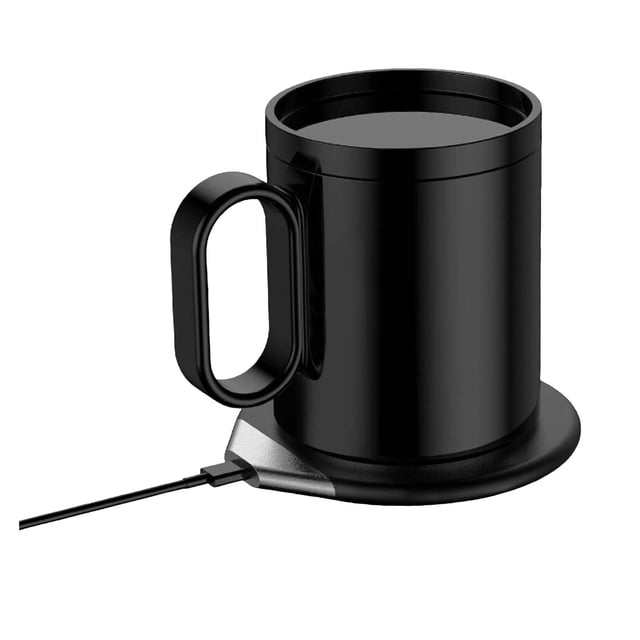 CJiaWei Smart Mug Warmer Set With Mug And Lid Auto Shut Off Heated Mug Smart Ceramic Mug Warmer Portable Coffee Cup Heating Plate For Travel Kitchen