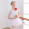 thumbnail image 3 of Sunnyoo Robe de Danse Ballet en Dentelle à Manches Courtes pour Fillette, Justaucorps avec Jupe Tutu Amovible, 3 of 3