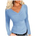 thumbnail image 2 of Qertyioot Womens Hiver Sexy Élasticité V Cou Manches Longues Tops Polyvalent Chemisier Régulier, 2 of 7