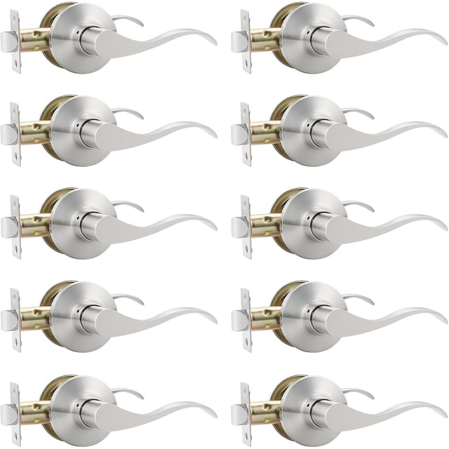Satin Nickel Door Handle Interior Brushed Nickel Passage Door Lever for Hall and Closet Keyless Door Lock Set Reversible for Left Right Sided Doors Leverset Handleset
