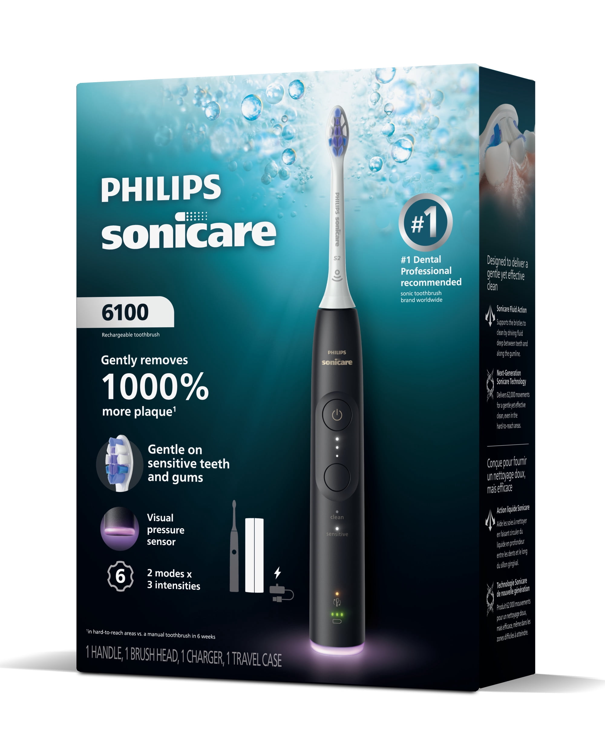 Philips Sonicare ProtectiveClean 6100, brosse à dents électrique rechargeable noir