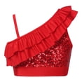 thumbnail image 2 of Yartina Kids Girls Asymmetrical Ruffled Sequin Performance Crop Tops Modern Jazz Hip Hop One Shoulder Dance Costume Red 14, 2 of 7