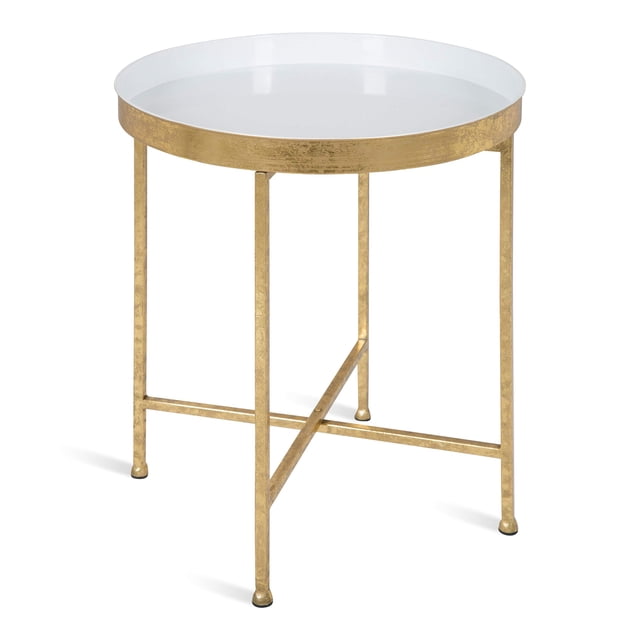 Kate and Laurel Celia Metal Foldable Round Accent Table, 18.25" x 18.25" x 22", White Surface and Gold Frame, Modern Minimalist Design and Detachable Magnetic Tabletop