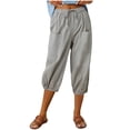 thumbnail image 2 of DPTALR Women Summer Casual Loose Bandage Button Pocket Solid Trousers Capris Pants, 2 of 9