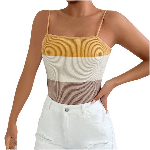 Yuyuzo Camisole Tops for Women Spaghetti Strap Tank Tops Ribbed Knit Cami Shirts Sleeveless Basic Top Color Block