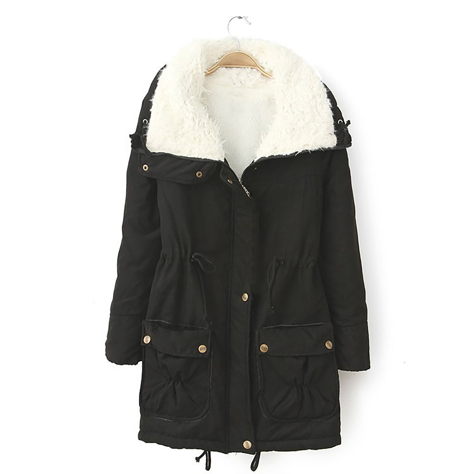 Aboser Womens Winter Coats 2024 Trendy Lapel Parkas Sherpa Fleece Lined Jackets Casual Solid Warm Quilted Jacket Thick Anorak with Pockets