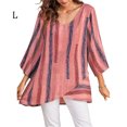 thumbnail image 1 of T-shirt pour Femmes à Manches Longues, Coupe Ample, Blouse d'Automne pour Femmes, Haut à Rayures à Col en V d'Automne, Rouge, G, 1 of 4