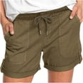 thumbnail image 1 of Plebaso Summer Womens Shorts Casual Drawstring Roll up Shorts Loose Solid Color Beach Shorts with Pockets, 1 of 5