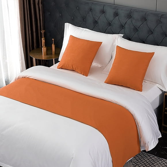 Bed Runners for Queen Size Bed, Solid Color Decorative Accent Bedding Scarf for Hotels Homes and Guestrooms, Twin, Queen, King(Orange,50 * 50cm(Pillow Case))